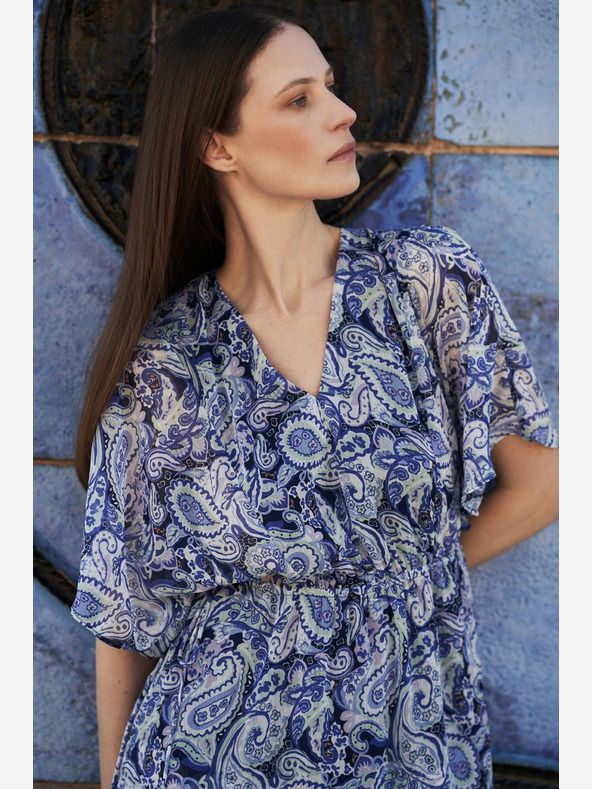 Moodo Modré vzorované šaty ke kolenům Moodo