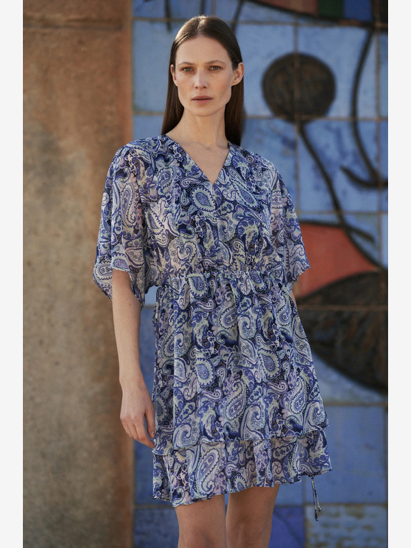 Moodo Modré vzorované šaty ke kolenům Moodo