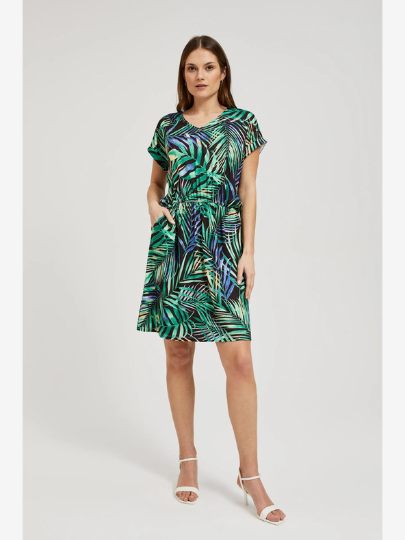 Moodo Tyrkysovo-černé vzorované šaty Moodo