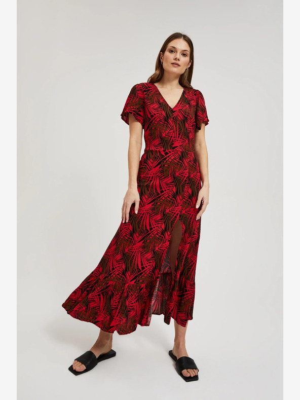 Moodo Červené šaty s výstřihem do V Moodo