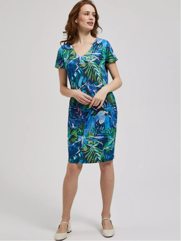 Moodo Modré šaty s tropickým vzorem Moodo