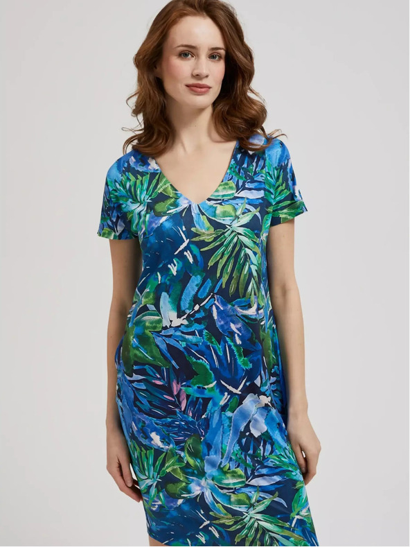Moodo Modré šaty s tropickým vzorem Moodo