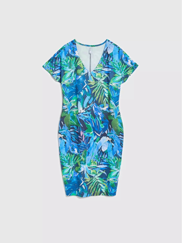 Moodo Modré šaty s tropickým vzorem Moodo