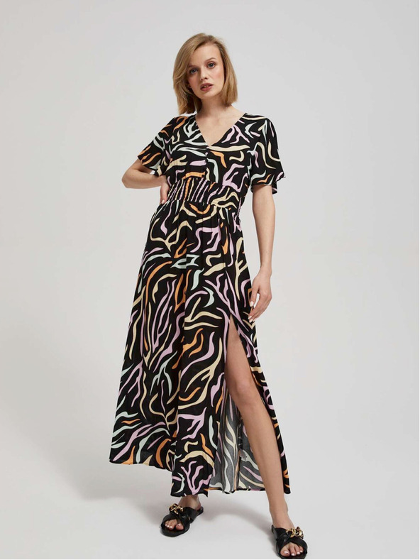 Moodo Černé dámské vzorované dlouhé šaty Moodo