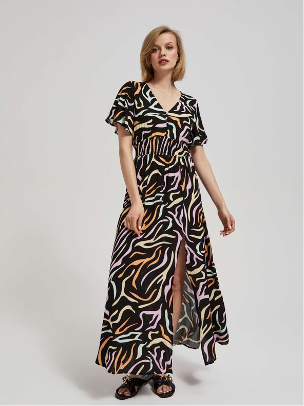 Moodo Černé dámské vzorované dlouhé šaty Moodo