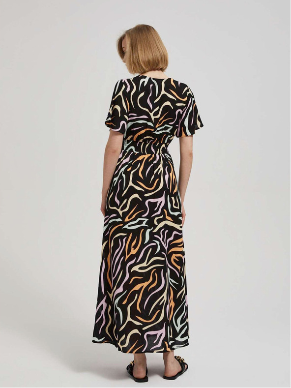 Moodo Černé dámské vzorované dlouhé šaty Moodo