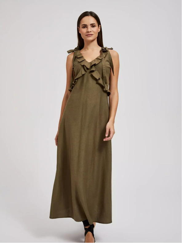 Moodo Zelené viskózové šaty s volány Moodo