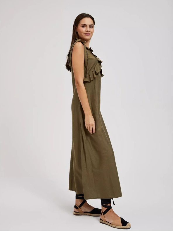 Moodo Zelené viskózové šaty s volány Moodo