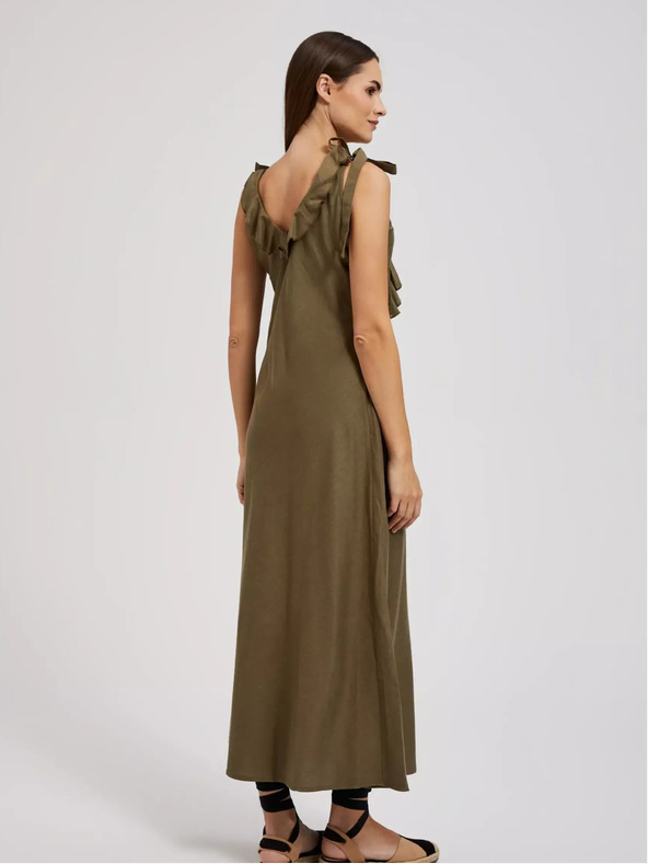 Moodo Zelené viskózové šaty s volány Moodo