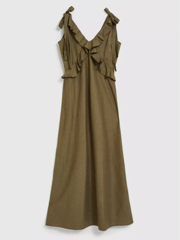 Moodo Zelené viskózové šaty s volány Moodo