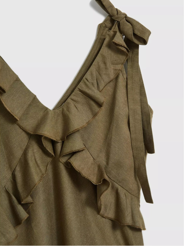 Moodo Zelené viskózové šaty s volány Moodo