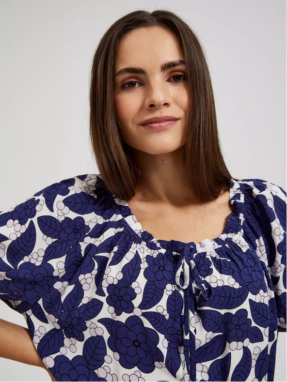 Moodo Fialové květované šaty s nabíranými rukávy Moodo