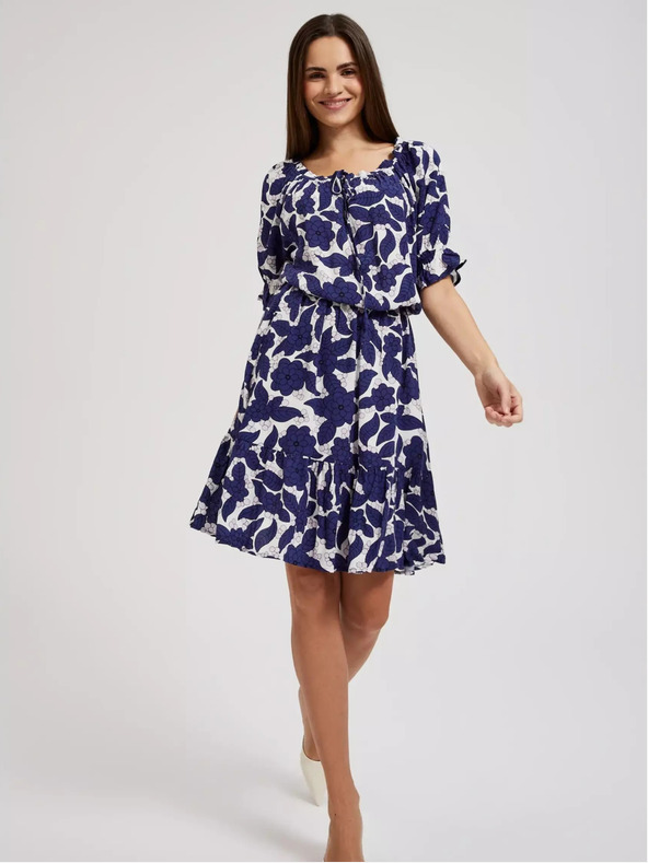 Moodo Fialové květované šaty s nabíranými rukávy Moodo