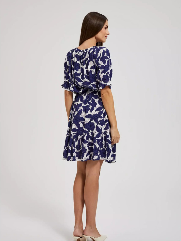 Moodo Fialové květované šaty s nabíranými rukávy Moodo