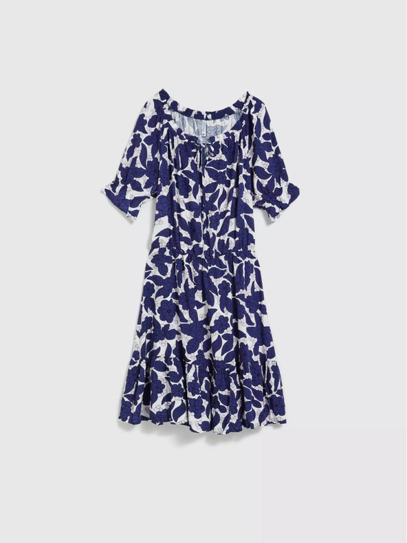 Moodo Fialové květované šaty s nabíranými rukávy Moodo