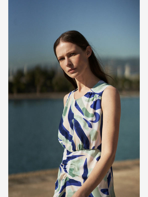 Moodo Modré vzorovsané midi šaty Moodo