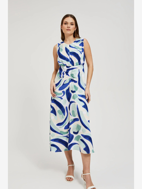 Moodo Modré vzorovsané midi šaty Moodo