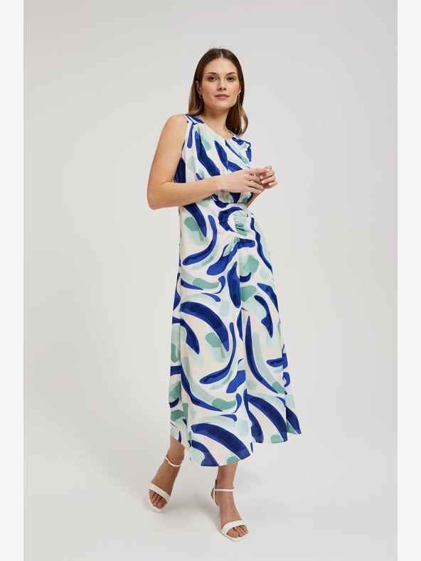 Moodo Modré vzorovsané midi šaty Moodo