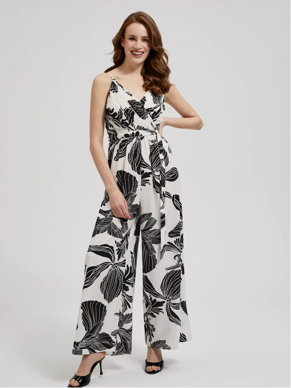 Moodo Černo-bílý overal s tropickým vzorem Moodo