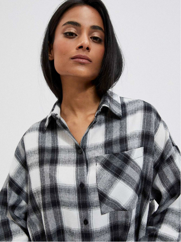 Moodo Černo-bílé dámské kostkované košilové šaty Moodo