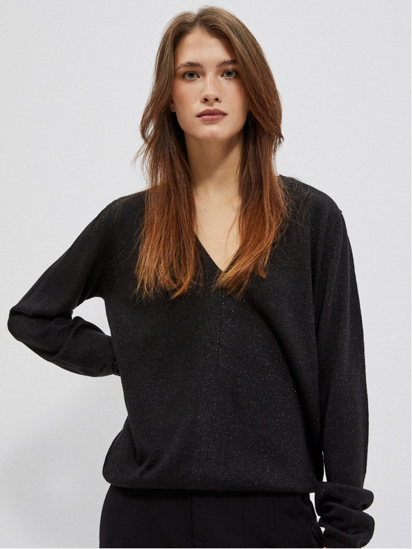 Moodo Černý dámský svetr s výstřihem do V Moodo