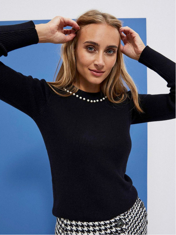 Moodo Černý dámský svetr s ozdobnými perlami Moodo