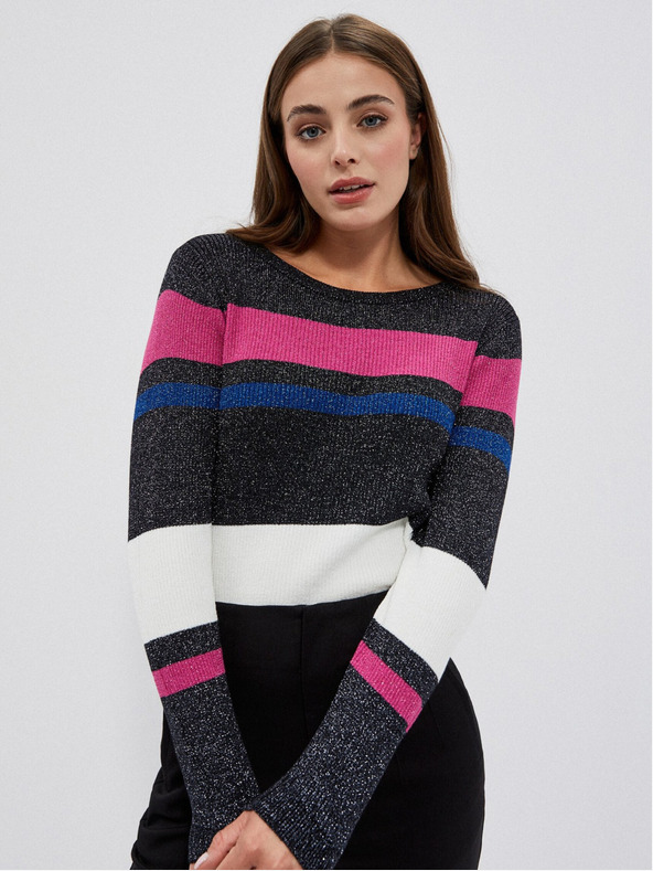 Moodo Černý dámský svetr s metalickou černou nití Moodo