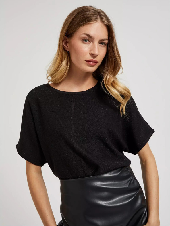 Moodo Černý oversize svetr s krátkým rukávem Moodo