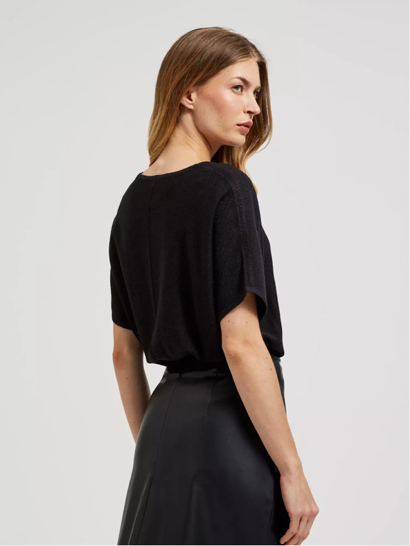 Moodo Černý oversize svetr s krátkým rukávem Moodo