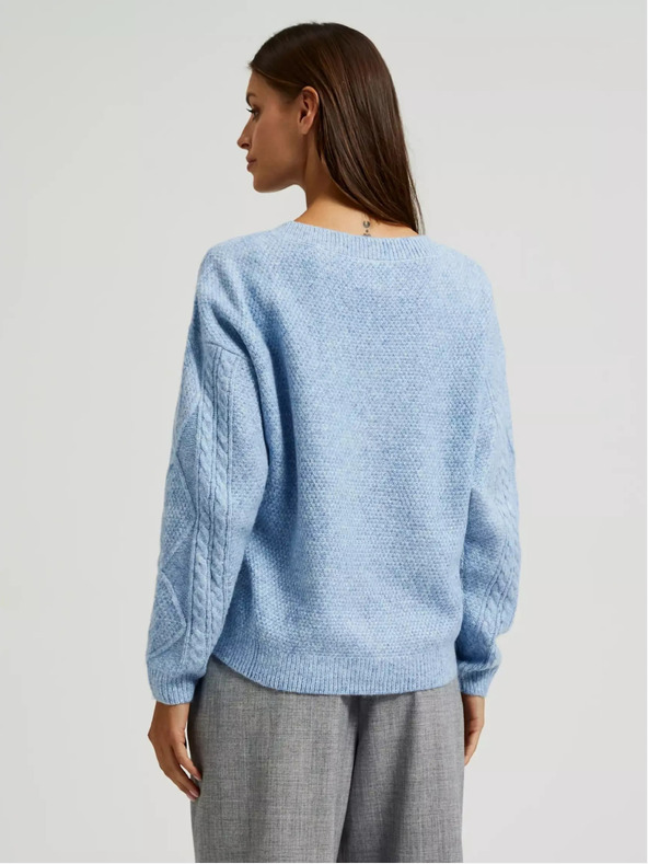 Moodo Modrý svetr s výstřihem do V Moodo