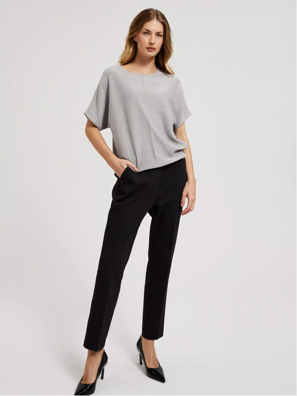 Moodo Šedý oversize svetr s krátkým rukávem Moodo