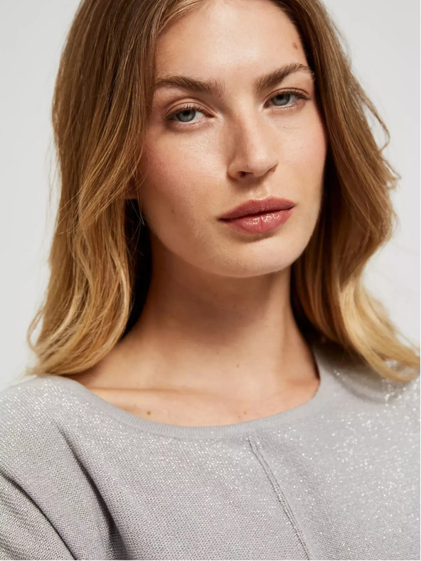 Moodo Šedý oversize svetr s krátkým rukávem Moodo