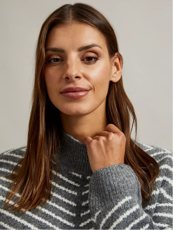 Moodo Šedý svetr s rolákem a pruhy Moodo