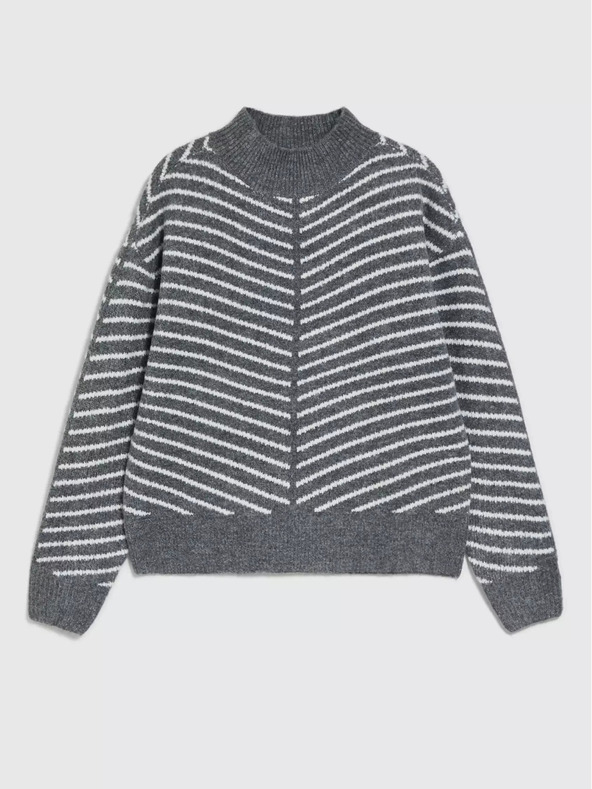 Moodo Šedý svetr s rolákem a pruhy Moodo