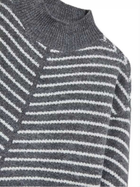 Moodo Šedý svetr s rolákem a pruhy Moodo