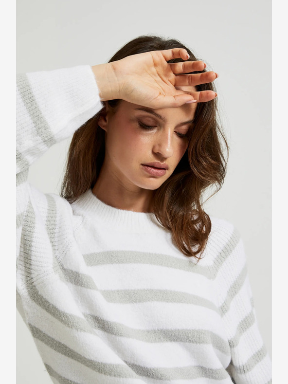 Moodo Šedý pruhovaný bílý svetr Moodo