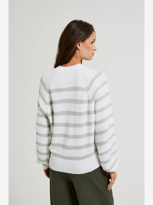 Moodo Šedý pruhovaný bílý svetr Moodo