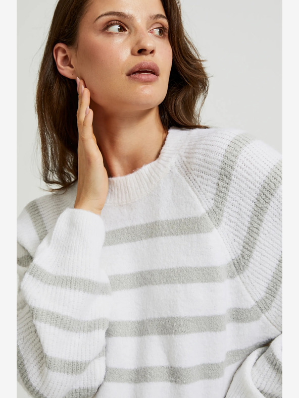 Moodo Šedý pruhovaný bílý svetr Moodo