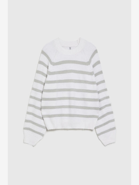 Moodo Šedý pruhovaný bílý svetr Moodo