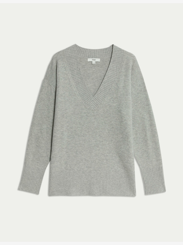 Marks & Spencer Uvolněný pletený svetr s výstřihem do V ze vzdušné příze Marks & Spencer šedá