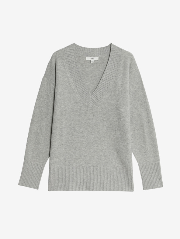 Marks & Spencer Uvolněný pletený svetr s výstřihem do V ze vzdušné příze Marks & Spencer šedá
