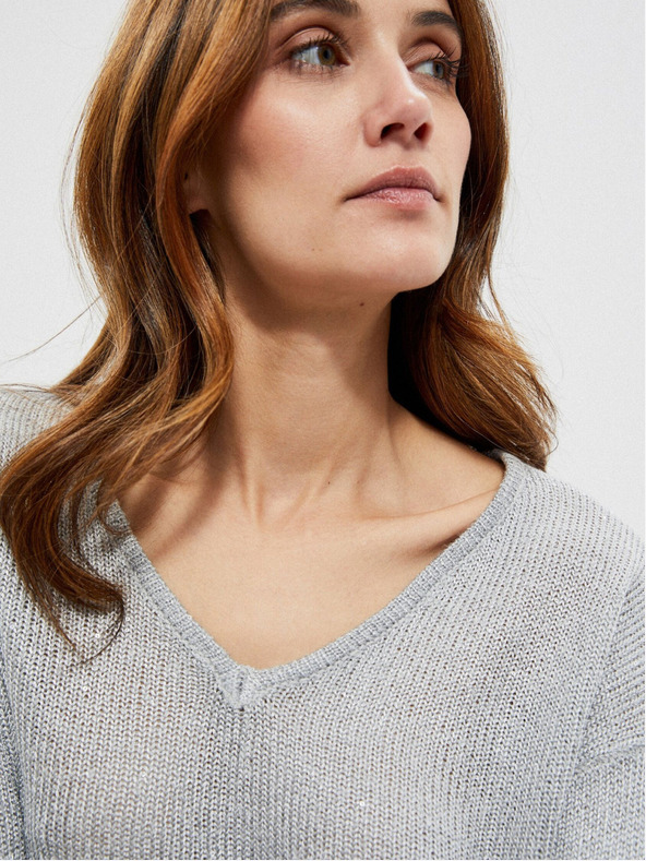 Moodo Šedý dámský lesklý svetr Moodo