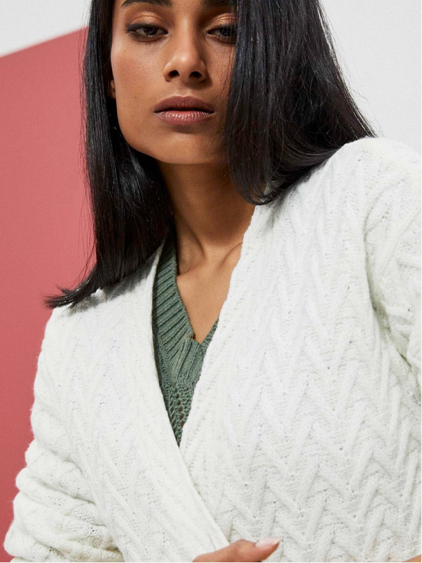 Moodo Bílý dámský dlouhý kardigan Moodo