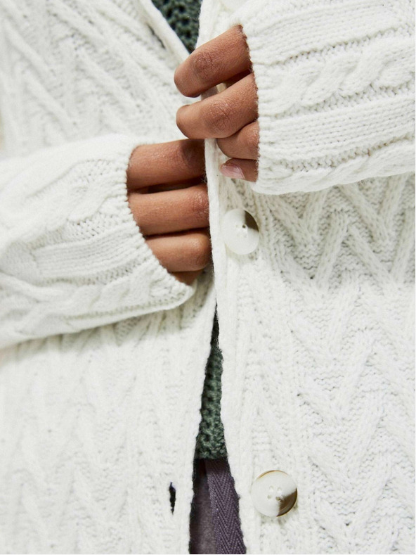 Moodo Bílý dámský dlouhý kardigan Moodo