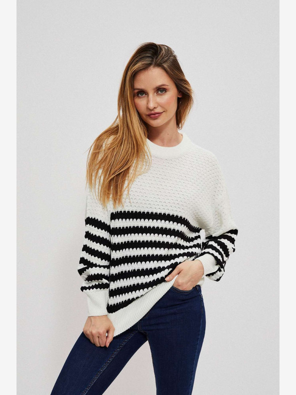 Moodo Černo-bílý dámský pruhovaný svetr Moodo