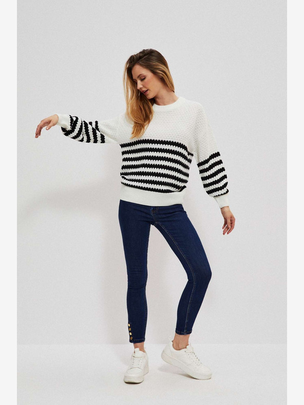 Moodo Černo-bílý dámský pruhovaný svetr Moodo