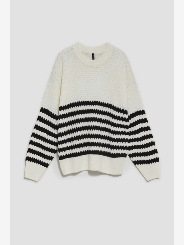 Moodo Černo-bílý dámský pruhovaný svetr Moodo