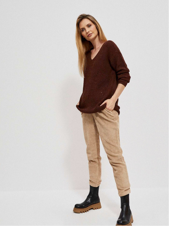 Moodo Hnědý dámský lesklý svetr Moodo