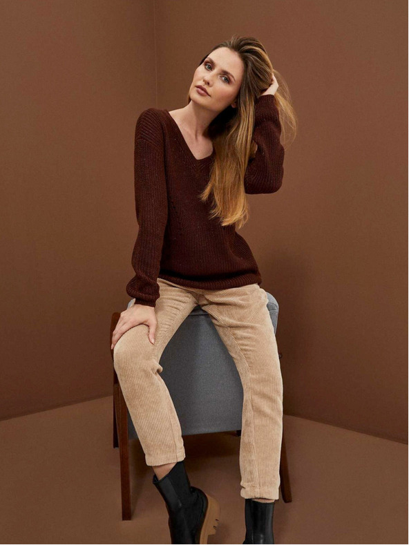 Moodo Hnědý dámský lesklý svetr Moodo