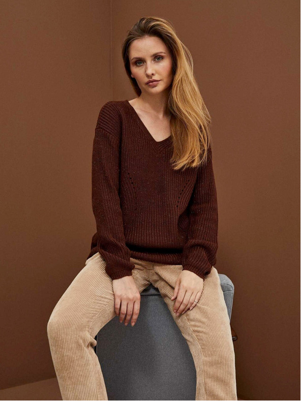 Moodo Hnědý dámský lesklý svetr Moodo